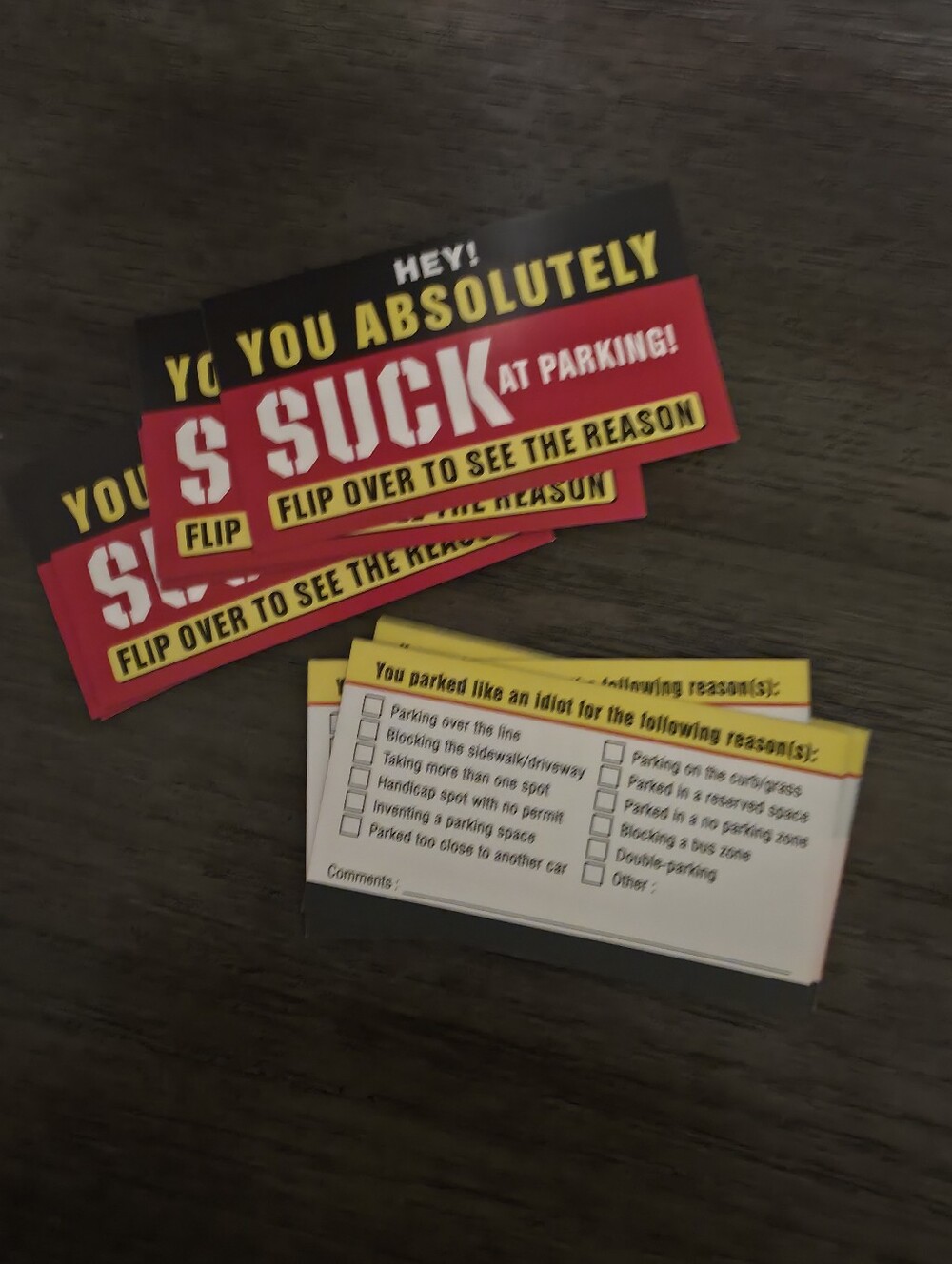 Red & Yellow Funny Parking Warning Cards - Humorous Home Party Supplies